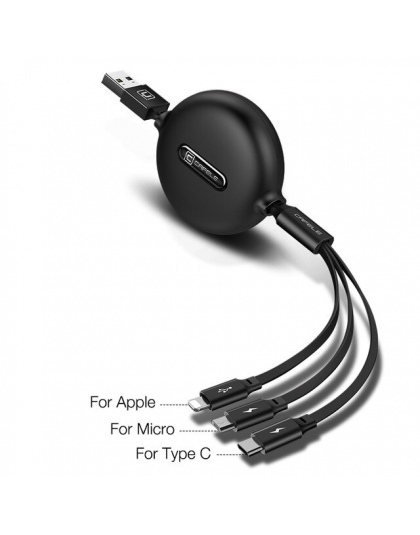 Cafele 3in1 USB typu C kabel Micro USB typu c dla ładowarka do iPhone’a kabel 120 cm 3A szybkiego ładowania USB C kabel