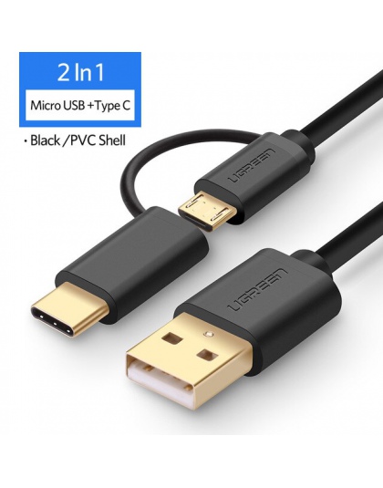 Ugreen kabel USB typu C do Samsung Galaxy S10 S9 Plus 2 w 1 szybko ładujący kabel micro USB dla Xiaomi Tablet kabel USB, Android