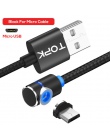 TOPK 90 stopni L typ kabel magnetyczny, LED kabel magnetyczny do ładowania dla iPhone Xs Max X 8 7 5 i kabel Micro USB i USB USB