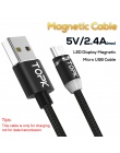 TOPK R-Line1 LED kabel magnetyczny USB typu C & Micro kabel USB pleciony przewody kabel magnetyczny do ładowania dla iPhone X 8 