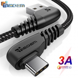 TIEGEM 90 stopni kabel USB typu C 3A USB-C kabel typu C przewód szybkoładujący dla Samsung S8 S9 S10 PLUS kabel do telefonu komó