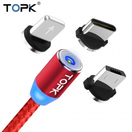 TOPK 1 M LED magnetyczny kabel do ładowania dla iPhone Xs Max XR X 8 7 6 Plus kabel Micro USB i kabel USB typu C magnes ładowani