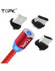 TOPK 1 M LED magnetyczny kabel do ładowania dla iPhone Xs Max XR X 8 7 6 Plus kabel Micro USB i kabel USB typu C magnes ładowani