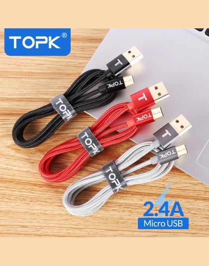 TOPK AN01 Ultra wytrzymałego nylonu pleciony drut metalowa wtyczka synchronizacji danych do ładowania danych kabel Micro USB do 