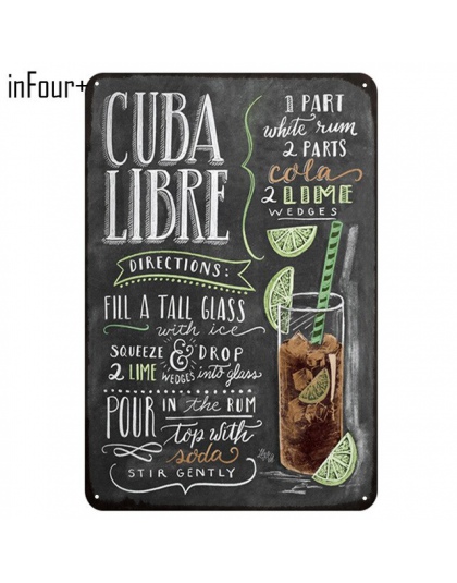 [InFour +] nowy CUBA LIBRE koktajl metalowe tabliczki wystrój domu w stylu Vintage plakietki emaliowane Pub domu płytki dekoracy