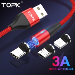 TOPK 1 M 3A magnetyczny kabel USB danych kabel do ładowania dla iPhone Xs Max magnes ładowarka Micro kabel USB typu C do Samsung