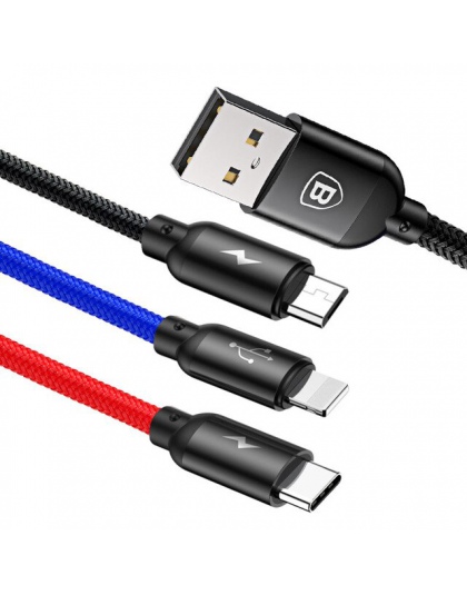 Baseus 3 w 1 kabel USB do iPhone Samsung Xiaomi wielofunkcyjny szybkie ładowanie ładowarka USB typu C typu c micro USB kabel do 