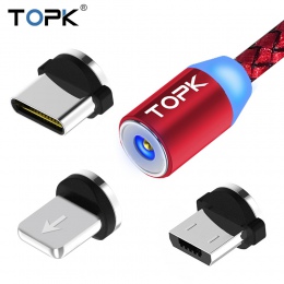 TOPK RLine1 LED magnetyczny kabel USB, 1 M i 2 M magnes kabel USB typu C & Micro kabel USB i kabel USB dla iPhone X 8 7 6 Plus
