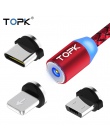 TOPK RLine1 LED magnetyczny kabel USB, 1 M i 2 M magnes kabel USB typu C & Micro kabel USB i kabel USB dla iPhone X 8 7 6 Plus