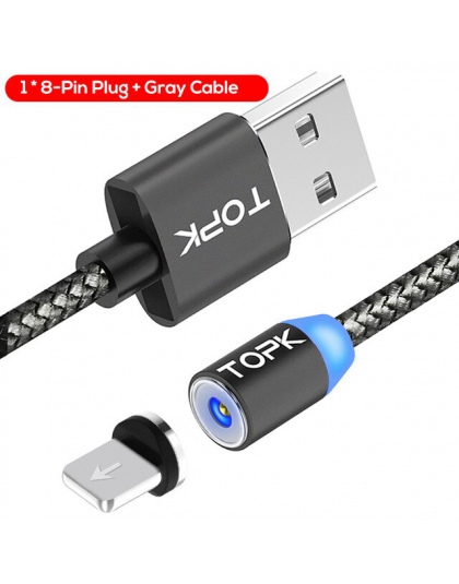 TOPK RLine1 LED magnetyczny kabel USB, 1 M i 2 M magnes kabel USB typu C & Micro kabel USB i kabel USB dla iPhone X 8 7 6 Plus