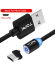 TOPK RLine1 LED magnetyczny kabel USB, 1 M i 2 M magnes kabel USB typu C & Micro kabel USB i kabel USB dla iPhone X 8 7 6 Plus