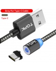 TOPK RLine1 LED magnetyczny kabel USB, 1 M i 2 M magnes kabel USB typu C & Micro kabel USB i kabel USB dla iPhone X 8 7 6 Plus