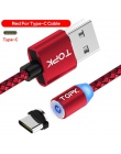 TOPK RLine1 LED magnetyczny kabel USB, 1 M i 2 M magnes kabel USB typu C & Micro kabel USB i kabel USB dla iPhone X 8 7 6 Plus