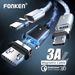 FONKEN magnetyczny micro USB kabel telefoniczny magnes Mini kabel USB 1 m 2.4A szybka ładowarka przewód zasilający Led synchroni