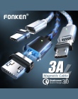 FONKEN magnetyczny micro USB kabel telefoniczny magnes Mini kabel USB 1 m 2.4A szybka ładowarka przewód zasilający Led synchroni