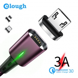 Elough 3 w 1 magnetyczny ładowania dla iphone xs max xr x 8 7 plus 6 5 6 kabla typ c micro usb kabel telefoniczny led z magnesem