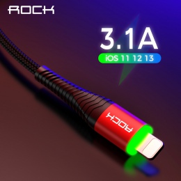 ROCK oświetlenie LED ładowarka 3.1A dla iPhone X 8 7 6 Max XR szybkiego ładowania o wysokiej wytrzymałości danych do synchroniza