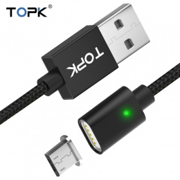 TOPK 2.4A magnetyczny micro USB kabel, zmodernizowane nylonu pleciony wskaźnik LED ładowarka z kablem USB dla słuchawki micro US