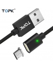 TOPK 2.4A magnetyczny micro USB kabel, zmodernizowane nylonu pleciony wskaźnik LED ładowarka z kablem USB dla słuchawki micro US