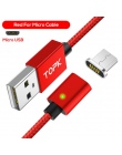 TOPK 2.4A magnetyczny micro USB kabel, zmodernizowane nylonu pleciony wskaźnik LED ładowarka z kablem USB dla słuchawki micro US