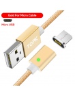 TOPK 2.4A magnetyczny micro USB kabel, zmodernizowane nylonu pleciony wskaźnik LED ładowarka z kablem USB dla słuchawki micro US