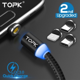 TOPK 1 M ulepszona 3A szybkie ładowanie telefonu magnetyczny micro USB kabel i 8 Pin i kabel USB typu C do iPhone samsung Huawei