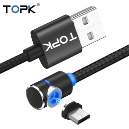 TOPK L-Line1 1 M i 2 M LED magnetyczny Micro USB kabel 90 stopni L kształt magnes kabel do ładowarki USB do Micro port USB i złą