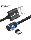 TOPK L-Line1 1 M i 2 M LED magnetyczny Micro USB kabel 90 stopni L kształt magnes kabel do ładowarki USB do Micro port USB i złą