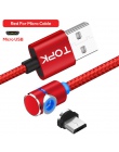 TOPK L-Line1 1 M i 2 M LED magnetyczny Micro USB kabel 90 stopni L kształt magnes kabel do ładowarki USB do Micro port USB i złą