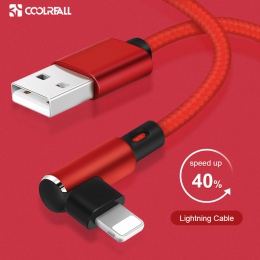 Coolreall przewód usb z wtyczką kątową 90° dla iphone XS MAX XR X 8 7 6 6 S Plus 5 5S SE ipad mini usb szybka ładowania telefonu