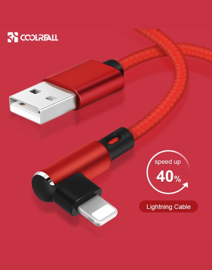 Coolreall przewód usb z wtyczką kątową 90° dla iphone XS MAX XR X 8 7 6 6 S Plus 5 5S SE ipad mini usb szybka ładowania telefonu