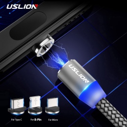 USLION magnetyczny kabel USB Micro kabel USB typu C do Samsung Galaxy S10 S10e dla iPhone XR Xs Max 8 7 6 1 M 2 M 2A magnes łado
