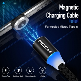 ROCK Metal magnetyczny kabel USB do iphone'a typu C Micro 2.4A szybka ładowarka oświetlenie Led światło dla Xiaomi Huawei telefo