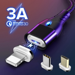 GETIHU 2 m kabel magnetyczny szybko 3A dla iPhone XS Samsung ładowarka szybkie ładowanie 3.0 Micro USB typu C na telefon z magne