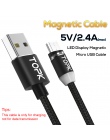 TOPK RLine2 LED magnetyczny kabel USB dla iPhone 6 7 8 Plus 5S SE iPad Air kabel magnetyczny do ładowania USB typu C & Micro kab