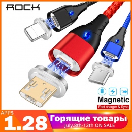 ROCK 5A kabel magnetyczny Micro Usb typu C Super szybkiego ładowania Usb do telefonu C LED światło dla IPhone Xiaomi Huawei z sy