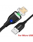 ROCK 5A kabel magnetyczny Micro Usb typu C Super szybkiego ładowania Usb do telefonu C LED światło dla IPhone Xiaomi Huawei z sy