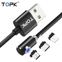 TOPK AM51 90 stopni magnetyczny kabel USB dla iPhone Xs Max 8 7 6 5 magnes Micro kabel USB typu C do samsung Xiaomi Huawei