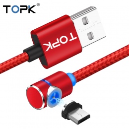 TOPK (L-Line1) 1 M 2 M LED magnetyczny Micro USB kabel kąt 90 stopni w kształcie litery L ładowarka z nylonowym plecionym kablem