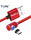 TOPK (L-Line1) 1 M 2 M LED magnetyczny Micro USB kabel kąt 90 stopni w kształcie litery L ładowarka z nylonowym plecionym kablem