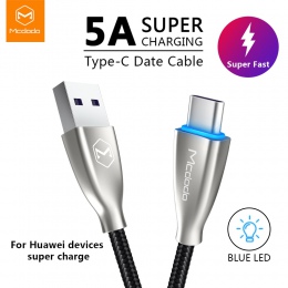 Mcdodo typu C światła LED 5A Super szybkie ładowanie USB-C kabel do transmisji danych przewód telefon dla Samsung S9 S8 huawei M