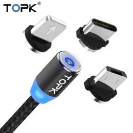 TOPK AM23 LED magnetyczny micro USB kabel USB C kabel do Samsung Xiaomi Huawei telefonu komórkowego z systemem Android kable do 