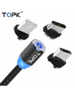 TOPK AM23 LED magnetyczny micro USB kabel USB C kabel do Samsung Xiaomi Huawei telefonu komórkowego z systemem Android kable do 