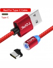 TOPK AM23 LED magnetyczny micro USB kabel USB C kabel do Samsung Xiaomi Huawei telefonu komórkowego z systemem Android kable do 