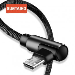 Suntaiho kabel Micro USB przewód USB z wtyczką kątową 90° 1 m 2 m 3 m do Samsung S7 S6 2.4A szybkie ładowanie dla Huawei dla Xia