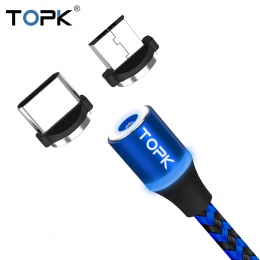 TOPK AM33 LED kabel magnetyczny Micro USB i kabel USB typu C do Samsung Xiaomi Huawei LG kabel USB do iPhone Xs Max 8 7 6 Plus