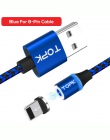 TOPK AM33 LED kabel magnetyczny Micro USB i kabel USB typu C do Samsung Xiaomi Huawei LG kabel USB do iPhone Xs Max 8 7 6 Plus