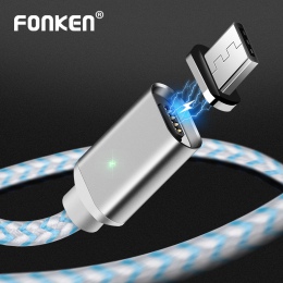 FONKEN Micro USB kabel magnetyczny Max 2.4A przewód szybkoładujący telefon magnes Mini kabel USB LED synchronizacji przewód dany