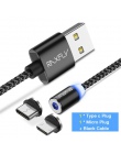 RAXFLY magnetyczny ładowarka kabel USB dla Samsung S9 S8 magnes Micro USB typu C drutu dla iPhone 7 8 XR ładowania LED oświetlen