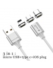 WSKEN X2 magnetyczny kabel do ładowania dla ładowarka do iPhone’a kabel Micro USB USB typu C 3A kabel magnetyczny do Samsung USB